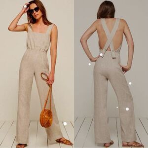 Reformation Trace Oatmeal Linen Cream Tan Jumpsuit Size 0